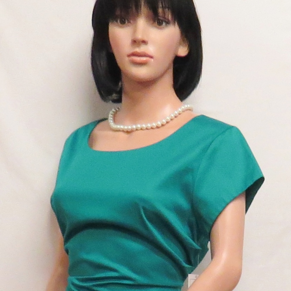 KATHERINE KELLY Green Cap Sleeve Tuck Lauren Cotton Social Dress